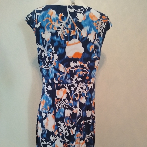 Dana Buchman Waist knot Sleeveless Dress, Blues/White/Peach, Size Large - Picture 6 of 12